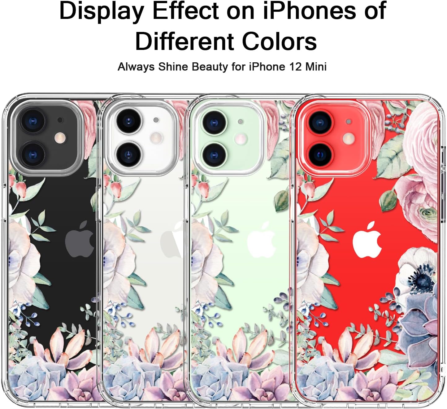 bicol for iPhone 12 Mini Case with Screen Protector and Camera Lens Protector - Fashionable Flower Floral Designs for Women Girls - Shockproof Acrylic Clear Phone Cover 5.4" - Colorful Succulents - Image 6