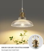 Gold Glass Pendant Lights Kitchen Island, 12in, Modern Kitchen Pendant Lights Fixture, Farmhouse Pendant Lighting for Dining Room Bedroom Bar Sink, 2 Pack - Image 3
