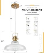 Gold Glass Pendant Lights Kitchen Island, 12in, Modern Kitchen Pendant Lights Fixture, Farmhouse Pendant Lighting for Dining Room Bedroom Bar Sink, 2 Pack - Image 8
