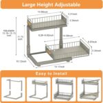 Under Sink Organizer, High Adjustable 2 Tier Under Kitchen Sink Organizer, Multi-Purpose Storage Shelf for Kitchen Bathroom Cabinet, Gray - Image 4