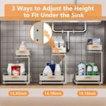 Under Sink Organizer, High Adjustable 2 Tier Under Kitchen Sink Organizer, Multi-Purpose Storage Shelf for Kitchen Bathroom Cabinet, Gray - Image 5