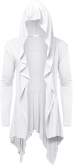 COOFANDY Long Hooded Cardigan Ruffle Shawl Collar Open Front Lightweight Drape Cape Overcoat with Pockets - Image 3