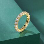 18K White Gold Plated Round-Cut Cubic Zirconia All-Around Band Ring Cocktail Jewelry for Women and Men - Image 3