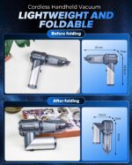 Saker Car Vacuum Portable Cordless, Foldable Mini Handheld Vacuum Cordless and Air Duster 17000PA High Power Vacuum Cleaners for Home,Cars,Office Cleaning HL133 Silver - Image 8