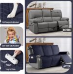 TAOCOCO 100% Waterproof Recliner Cover, Non-Slip Washable Reclining Couch Cover with Elastic Leg Straps, Furniture Protector for Dogs (Dark Blue, 3 Seater) - Image 3