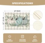 Artoid Mode Buffalo Plaid Eucalyptus Pumpkins Leaves Fall Placemats Set of 6, 12x18 Inch Seasonal Autumn Table Mats for Party Kitchen Dining Decoration - Image 6
