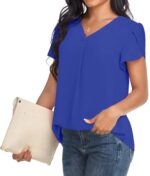 Bestbee Women's Dressy Chiffon Blouses V Neck Tops Tee 2025 Summer Shirts Petal Short Sleeve Casual T-Shirts - Image 3
