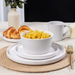 Plates and Bowls Sets for 4 - CJDC-QUELO 16 Piece Stoneware Dinnerware Sets with Mugs, Ceramic Dishware Sets for Kitchen Dining Use, Chip and Scratch Resistant Microwave Dishwasher Safe, White - Image 7