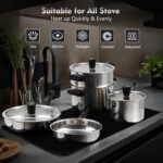 14-Piece Stainless Steel Pots and Pans Set, Cookware Set with Stay-Cool Handle, kitchen Cooking Pots and Pans Compatible with All Stovetops (Gas, Electric & Induction), Dishwasher Safe - Image 6