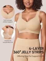 Minimizer Bras for Women No Underwire Wireless Supportive Full Coverage Wide Straps Seamless Tshirt Bra Nude L - Image 3