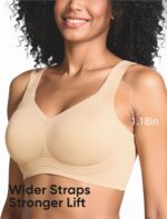 Minimizer Bras for Women No Underwire Wireless Supportive Full Coverage Wide Straps Seamless Tshirt Bra Nude L - Image 4