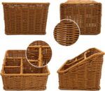 Rattan Remote Control Holder, Wicker Desk Organizer Basket for TV Remotes, Office Supplies, Makeup Brushes, Handwoven Storage Caddy for Tabletop, Shelf, or Kitchen Use (Golden Oak) - Image 3