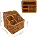 Rattan Remote Control Holder, Wicker Desk Organizer Basket for TV Remotes, Office Supplies, Makeup Brushes, Handwoven Storage Caddy for Tabletop, Shelf, or Kitchen Use (Golden Oak) - Image 5