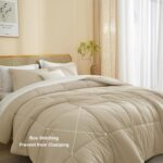 AMWAN Box Stitched Comforter Set Full 3 Pieces, Khaki Brushed Bedding Comforter Set 1 Comforter with 2 Pillowcases, Warm Fluffy Microfiber Full Size Bedding Set for Kids Teens and Adults (Khaki) - Image 3