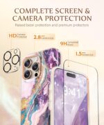 GVIEWIN Marble for iPhone 16 Pro Case Compatible with MagSafe, [with Screen Protector&Camera Lens Protector], Military-Grade Protection Shockproof Women Magnetic Phone Cover (Dreamland River/Purple) - Image 8
