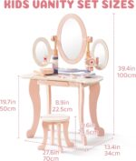 ROBUD Kids Vanity Table and Chair Set, Pink Girls Vanity with 11Pcs Accessories, Pretend Play Kids Vanity with Mirror and Drawer, Princess Makeup Desk Dressing Table, Ideal Gift for Girls Age 3+ - Image 4