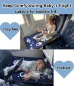 Non-Inflatable Toddler Airplane Bed - Portable Travel Bed for Kids 1-3 Years with Carry Bag | Universal Fit for Airlines | Airplane Seat Extender & Foot Rest for Flights | Machine Washable Cover(Blue) - Image 3