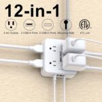 Surge Protector Power Strip - CHCORE 5Ft Braided Extension Cord with 8 Outlets with 4 USB (2 USB C) Charging Ports, Flat Plug Multi Plug Outlet Extender Charging Station for Home Office, ETL, White - Image 3