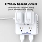 Surge Protector Power Strip - CHCORE 5Ft Braided Extension Cord with 8 Outlets with 4 USB (2 USB C) Charging Ports, Flat Plug Multi Plug Outlet Extender Charging Station for Home Office, ETL, White - Image 5