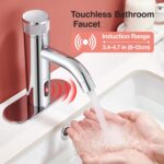 Touchless Bathroom Faucet with Automatic Sensor Function, Bathroom Sink Faucet with Hole Cover Plate, Countertop Temperature Adjustment, Chrome - Image 3