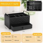 Paper Plate Dispenser with Drawer, country style Wood Kitchen Counter, Picnic, Party, Camping - Caddy Organizer for Cups, Spoons, Forks, Plates, office supplies, Napkins & Silverware（Black） - Image 3