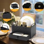 Paper Plate Dispenser with Drawer, country style Wood Kitchen Counter, Picnic, Party, Camping - Caddy Organizer for Cups, Spoons, Forks, Plates, office supplies, Napkins & Silverware（Black） - Image 4
