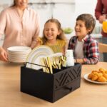Paper Plate Dispenser with Drawer, country style Wood Kitchen Counter, Picnic, Party, Camping - Caddy Organizer for Cups, Spoons, Forks, Plates, office supplies, Napkins & Silverware（Black） - Image 8