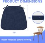 idee-home Chair Cushions for Dining Chairs, Kitchen Chair Pads Set of 4, D-Shaped Seat Cushions with Ties Non-Slip Bottom for Indoor Dining Room, Removable Cover, 17" x 16" x 2" Navy - Image 3