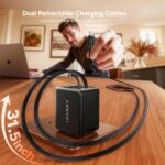 4-in-1 Retractable GaN 45W Wall Charger Plug for iPhone 17, Travel Essentials Brick Multiport Dual 31.5" Cables (USB C+Lightning) Adapter Fast Charging Block for iPhone 16/15/14/13/12, iPad, Galaxy - Image 4
