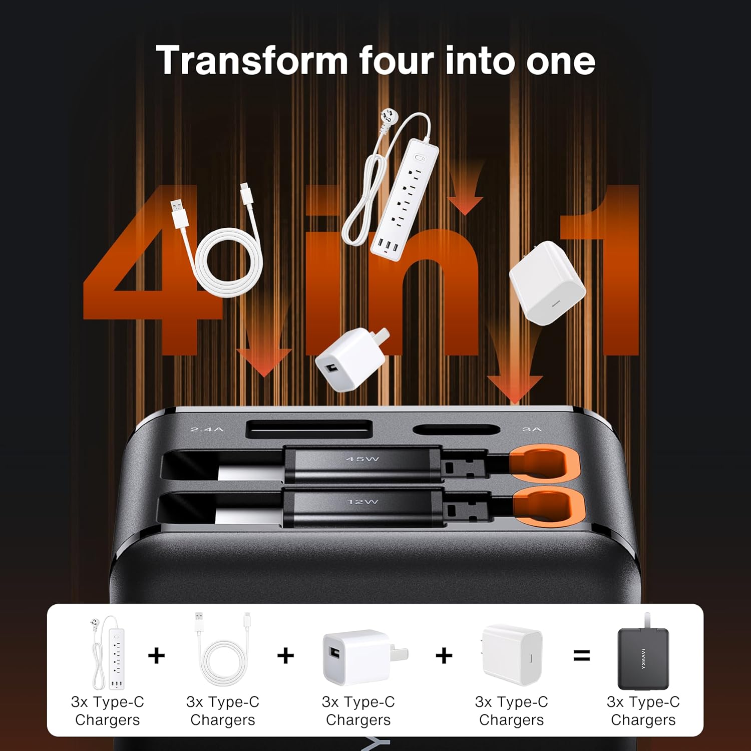 4-in-1 Retractable GaN 45W Wall Charger Plug for iPhone 17, Travel Essentials Brick Multiport Dual 31.5" Cables (USB C+Lightning) Adapter Fast Charging Block for iPhone 16/15/14/13/12, iPad, Galaxy - Image 5