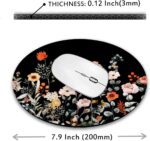 Round Mouse Pad, Garden Blooming Flowers Mouse Pad, Colourful Wildflowers Floral Small Mouse Mat with Waterproof Anti Slip Rubber Mousepad for Desktops, Computers, 7.9x7.9 Inch, Black - Image 3