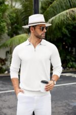 COOFANDY Mens Knit Polo Sweater Casual Long Sleeve Quarter Zip Polo Sweater Classic Golf Shirts - Image 3