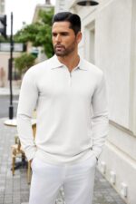 COOFANDY Mens Knit Polo Sweater Casual Long Sleeve Quarter Zip Polo Sweater Classic Golf Shirts - Image 4
