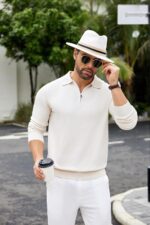 COOFANDY Mens Knit Polo Sweater Casual Long Sleeve Quarter Zip Polo Sweater Classic Golf Shirts - Image 8