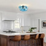 GoYeel Flush Mount Chandelier Gold, Kitchen Lights Ceiling Modern Glass Bubble Light Chandeliers 18.5" with 13 Swirled Blue Globe for Dining Room Bathroom Entryway Bedroom - Image 3