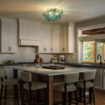 GoYeel Flush Mount Chandelier Gold, Kitchen Lights Ceiling Modern Glass Bubble Light Chandeliers 18.5" with 13 Swirled Blue Globe for Dining Room Bathroom Entryway Bedroom - Image 8