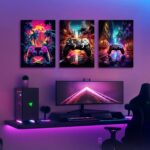 Gaming Wall Art Set of 3Game Controller Poster Prints Cool Gamer Room Decor for Boys Video Game Wall Art Cyberpunk Painting Wall Picture for Bedroom or Esports Room Unframed 16x24 Inch - Image 8