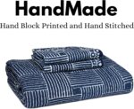Bless International Handmade Organic Cotton Kantha Quilt Luxury Comforter 3-Pieces Set - Lightweight Block Printed & Stitched - King Size, Indigo Color Bedspread (Includes 1 Quilt and 2 Pillow Shams) - Image 3