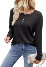 Womens Long Sleeve Tops Henley Loose Casual T Shirts Fall Women's Clothing Fashion Trendy 2025 - Image 5