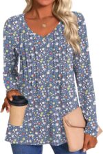 HOTGIFT 2025 Womens Tops Long Sleeve Shirts Casual Fall Winter Tunics Pleated V Neck Fashion - Image 3