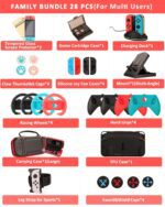 Switch Accessories - Family Bundle Accessories for Nintendo Switch, Carry Case& Screen Protector,4 Pack Joy Con Grips and Steering Wheels, Case Cover,Stand Mount,Joy Con Charger and More - Image 3
