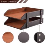 Leather Desk Organizer,2-Tier Stackable Letter Tray Holder,Office Supplies Desktop Storage Box for Document,Stationery,Magazines,Newspapers,Letters and Other Home Office Paper Sundries,Coffee - Image 5