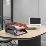 Leather Desk Organizer,2-Tier Stackable Letter Tray Holder,Office Supplies Desktop Storage Box for Document,Stationery,Magazines,Newspapers,Letters and Other Home Office Paper Sundries,Coffee - Image 6