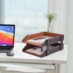 Leather Desk Organizer,2-Tier Stackable Letter Tray Holder,Office Supplies Desktop Storage Box for Document,Stationery,Magazines,Newspapers,Letters and Other Home Office Paper Sundries,Coffee - Image 10