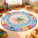ABC Round Kids Rug for Playroom,4ft Alphabet Small Classroom Rug,Educational Kids Play Mat With Number Shape Animal Season,Learning Area Rug for Nursery Bedroom Kidsroom,Colorful Non-Slip Washable - Image 5