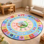 ABC Round Kids Rug for Playroom,4ft Alphabet Small Classroom Rug,Educational Kids Play Mat With Number Shape Animal Season,Learning Area Rug for Nursery Bedroom Kidsroom,Colorful Non-Slip Washable - Image 8