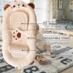 Portable Baby Lounger,Infant Lounge Anti spit Wedge Pillow,Soft and Comfortable Removable Cover, Newborn Babies Essentials Foldable Infant Lounge (Brown Bear) - Image 8