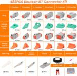 482 PCS DT Deutsch Connector Kit with 2 3 4 6 8 12 Pin Waterproof Automotive Electrical Connectors, Includes Deutsch Crimping Tool & Removal Tool, Size 16 Solid Contacts (14-20AWG) - Image 3