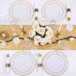 Hioasis 350pcs White and Gold Plastic Plates - Gold Plastic Dinnerware Set Includes 50 Dinner Plates, 50 Dessert Dinnerware, 50 Cups, 50 Rolled Napkin Cutlery Perfect for Wedding & Party - Image 5
