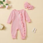 Cute Floral Floral Print Long Sleeve Infant Newborn Baby Girl Clothes Baby Girl Jumpsuit - Image 3
